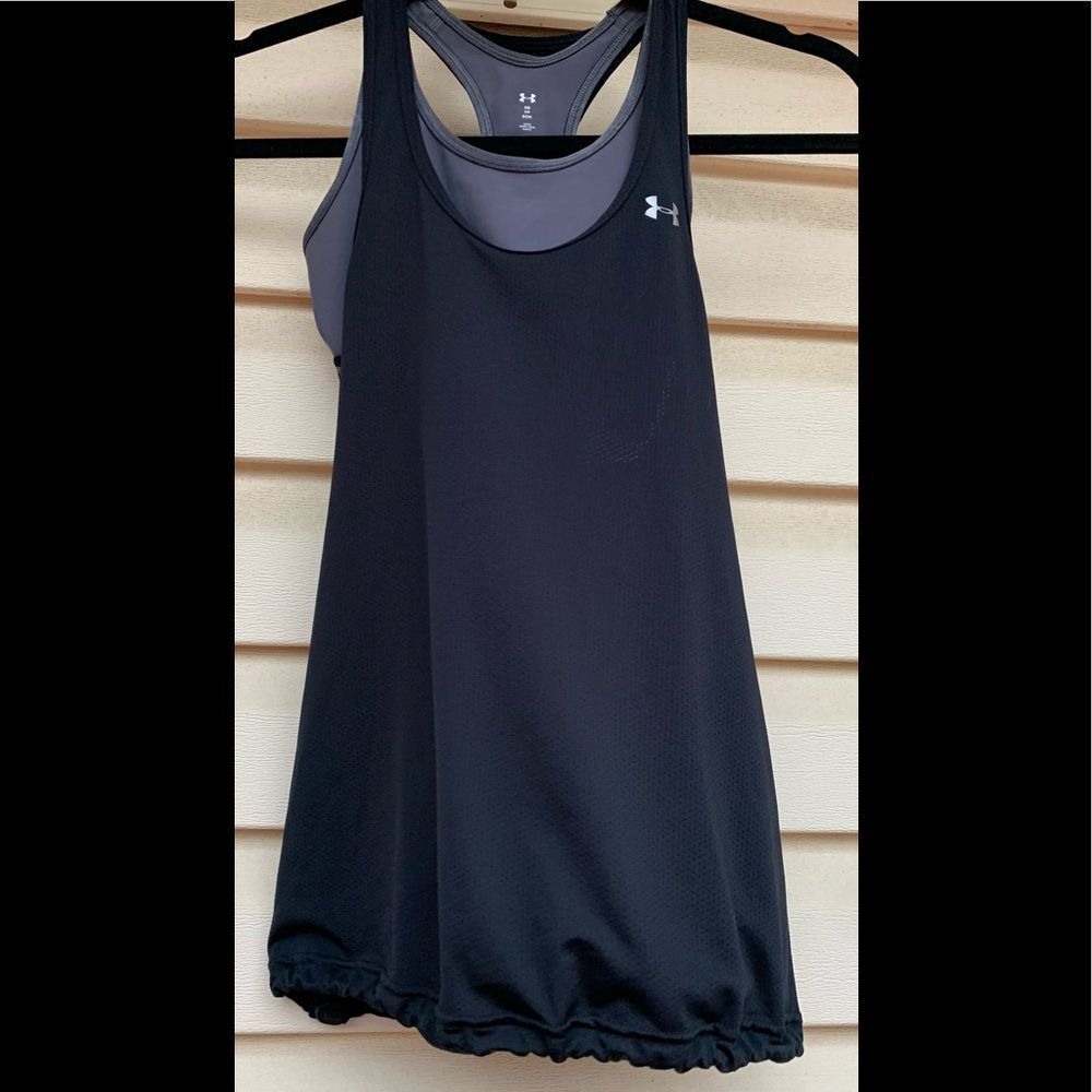 UnderArmour black/gray double workout top: full bra with attached body, XS